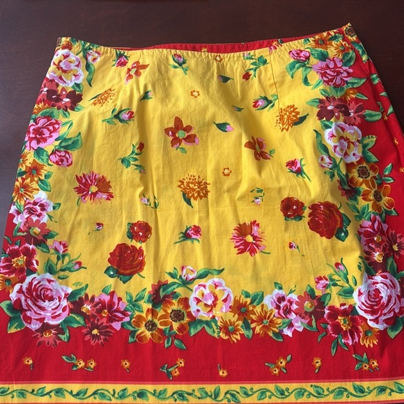 Vintage Y2K Boston Proper Skirt Preppy Print Cotton Size 10 Floral Yellow/Red - Picture 4 of 4